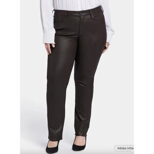 NYDJ Women's Marilyn Straight Brown Cordovan Coated Jeans Size 24W Plus Size
